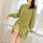 Long-sleeve Drawstring Knit Dress