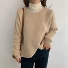 Long-sleeve Round-neck Trim Side-slit Knit Sweater