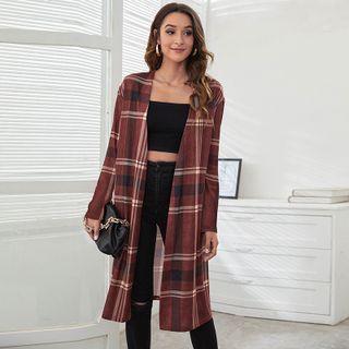 Patterned Open Front Long Light Jacket