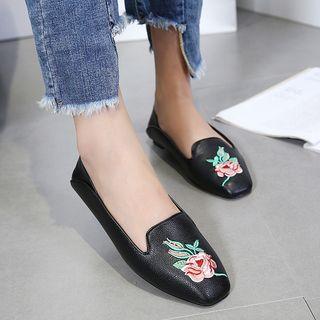 Embroidered Genuine Leather Flats