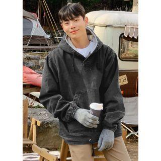 Sherpa-fleece Lined Buttoned Anorak Hoodie