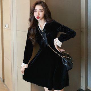 Ruffle Trim Velvet Mini A-line Dress
