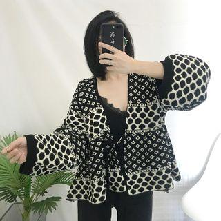 Patterned Tie-front Cardigan As Shown In Figure - One Size