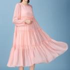Set: Long-sleeve Chiffon Dress + Sleeveless Lace Dress