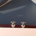 925 Sterling Silver Crown Heart Earring E277 - Silver - One Size