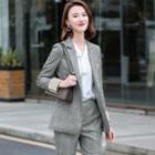 Set: Plaid Blazer + Straight-cut Pants