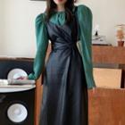 Plain Blouse / Faux Leather Midi Overall Dress