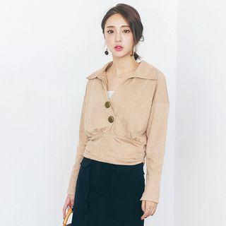 Faux-suede Collared Cropped Top