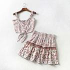 Set: Floral Camisole Crop Top + Mini A-line Skirt
