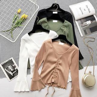 V-neck Drawstring Long-sleeve T-shirt