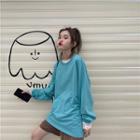 Oversize Long-sleeve T-shirt / Plaid Wide-leg Shorts / Lace Long-sleeve Mesh Top
