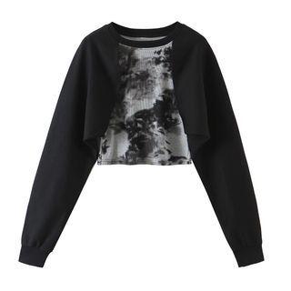 Mock Two-piece Tie Dye Knit Top Black - One Size