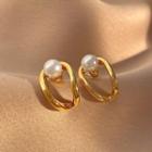 Faux Pearl Alloy Oval Earring 1 Pair - Gold - One Size