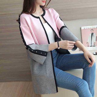 Two-tone 3/4 Sleeve Cardigan