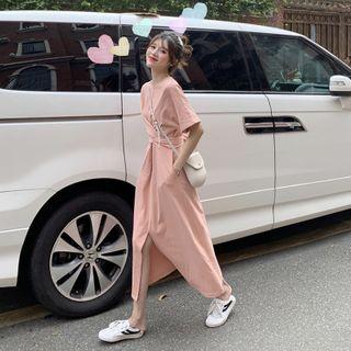 Short-sleeve Twisted Midi Dress