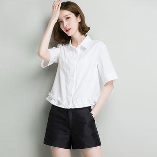 Ruffled Elbow-sleeve Shirt