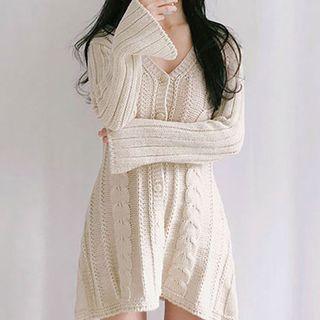 Plain Cable Knit Long Sweater