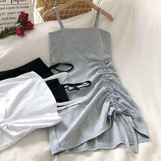 Plain Side Drawstring Spaghetti Strap Dress