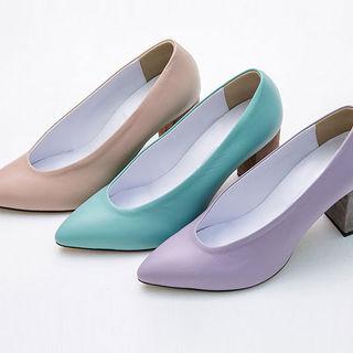 Chunky-heel Genuine Leather Pumps