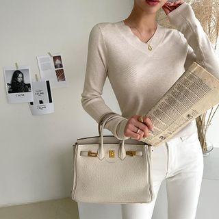 V-neck Slim-fit Ribbed-knit Top