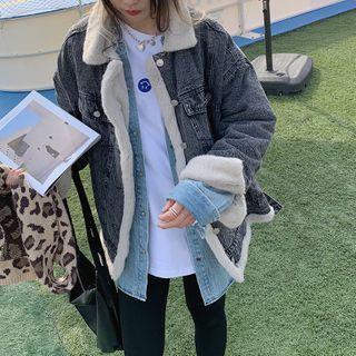 Fleece Lined Denim Jacket Dark Gray - One Size