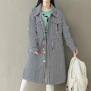 Pinstripe Long-sleeve Long Jacket