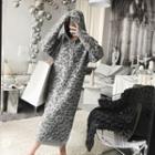 Leopard Print Hooded Long-sleeve Mid Knit Dress