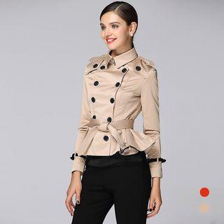 Double-breasted Ruffled Trench Coat