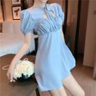 Short-sleeve Cutout Mini Dress Blue - One Size