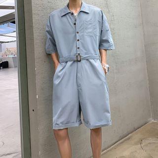 Elbow-sleeve Wide-leg Cargo Romper