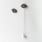 S925 Silver Faux-pearl Lips Non-matching Earrings
