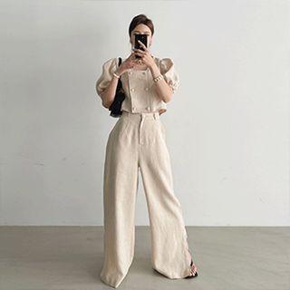 Slit-hem Wide-leg Linen Pants