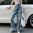 High-waist Cutout Frayed Jeans