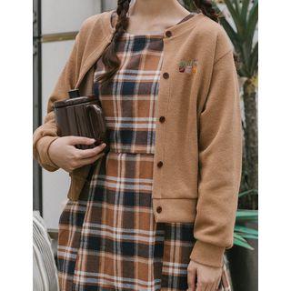 Round-neck Cactus-embroidered Cardigan
