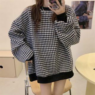 Round-neck Houndstooth Long-sleeve Sweatshirt