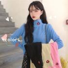 Flower Embroidered Turtle-neck Long-sleeve Top