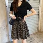 Short-sleeve Top / Leopard Print Skirt