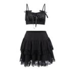 Set: Cropped Camisole Top + Tiered Skirt