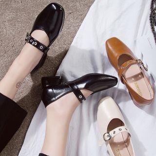 Low Heel Mary Jane Faux Leather Pumps