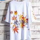 Short-sleeve Leaves Print Lettering T-shirt