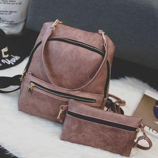 Set: Faux Leather Backpack + Shoulder Bag