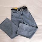 Plain High-waist Wide-leg Jeans With Belt