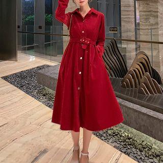 Belted Corduroy Midi Shirtdress