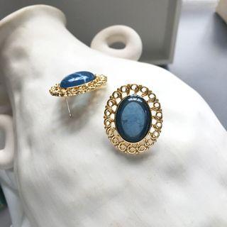 Retro Resin Earring S925 - Stud Earrings - 1 Pair - Oval - One Size