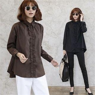 Frilled-trim Shirred Loose-fit Shirt