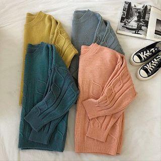 Crewneck Cable-knit Long-sleeve Knit Top