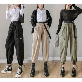 Set: Cropped Harem Cargo Pants + Belt