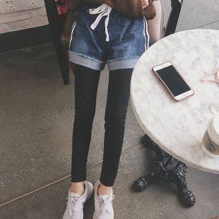 Set: Striped Denim Shorts + Leggings