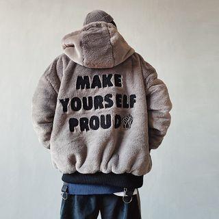 Reversible Lettering Fleece Hooded Zip Jacket