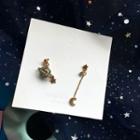 Non-matching Alloy Planet & Moon Dangle Earring 1 Pair - S925 Silver Needle - Earring - One Size